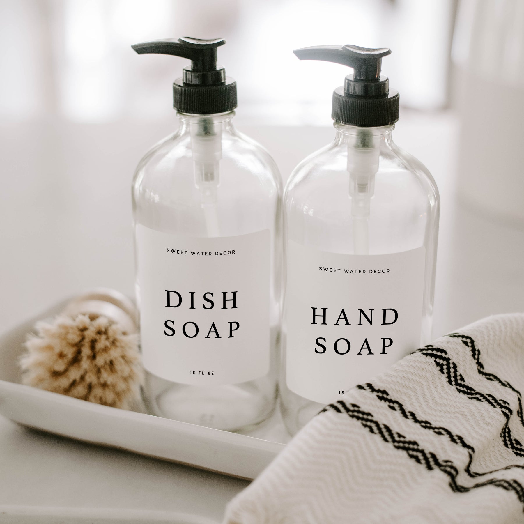 Hand And Dish Soap Dispenser For Kitchen Sink - Farmhouse Kitchen Soap  Dispenser Set With Tray (bla