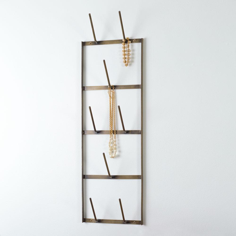 Narrow Antiqued Brass Wall Cup Holder Rack