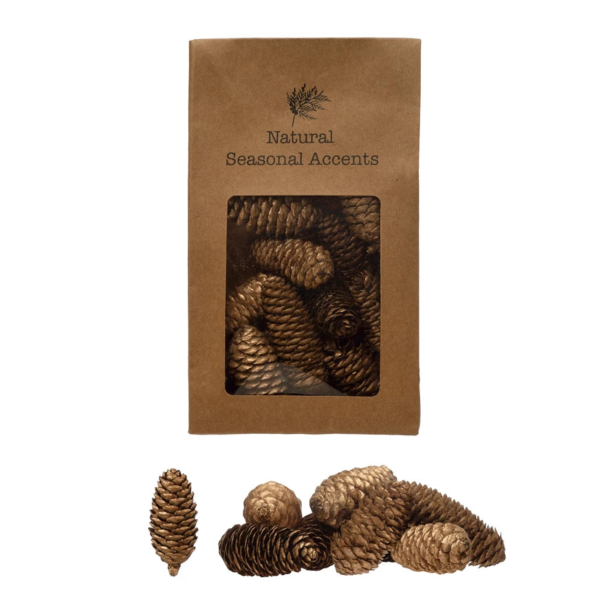 Natural Dried Gold Finish Pinecones Set