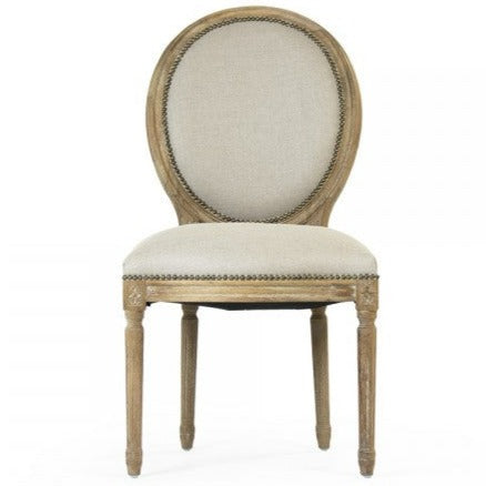 Natural Linen Medallion Side Chair with Nail Head Trim