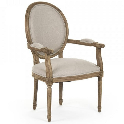 Natural Linen &amp; Oak Medallion Arm Chair