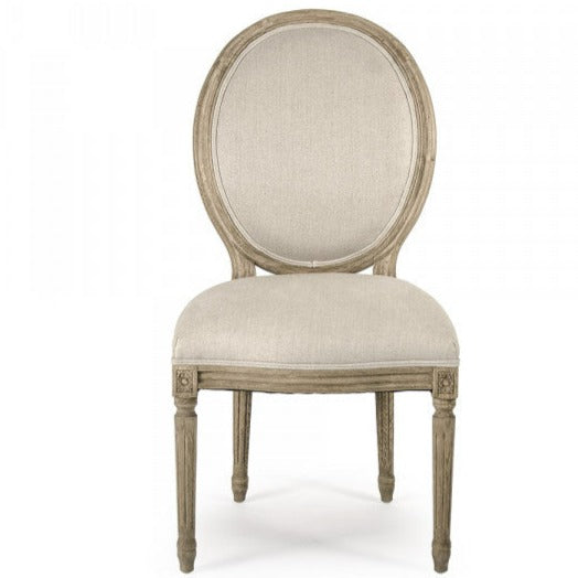 Natural Linen &amp; Oak Medallion Side Chair