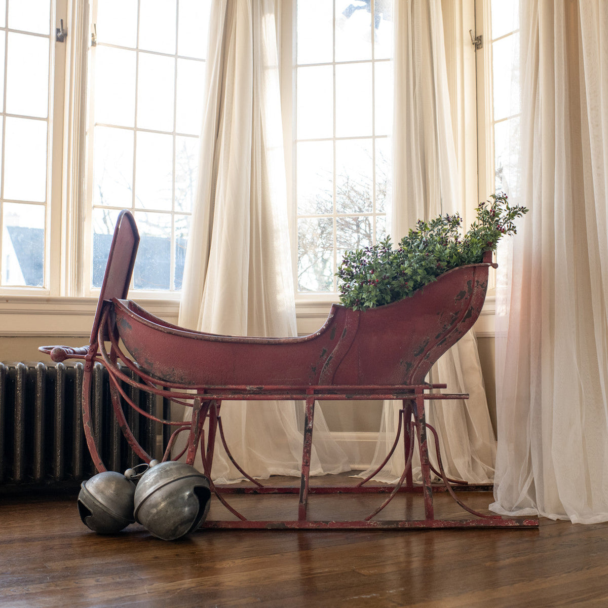 Oversized Rusty Red Metal Sleigh