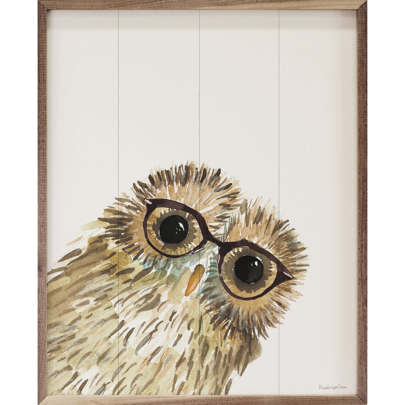 Owl In Glasses By Mercedes Lopez Charro Wood Framed Print