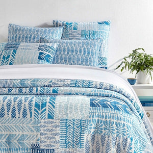 Pine Cone Hill Block Print Patchwork Blue Coverlet