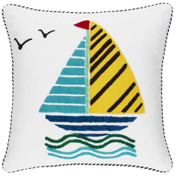 Pine Cone Hill Sailboats With Birds Yellow Decorative Pillow Cover