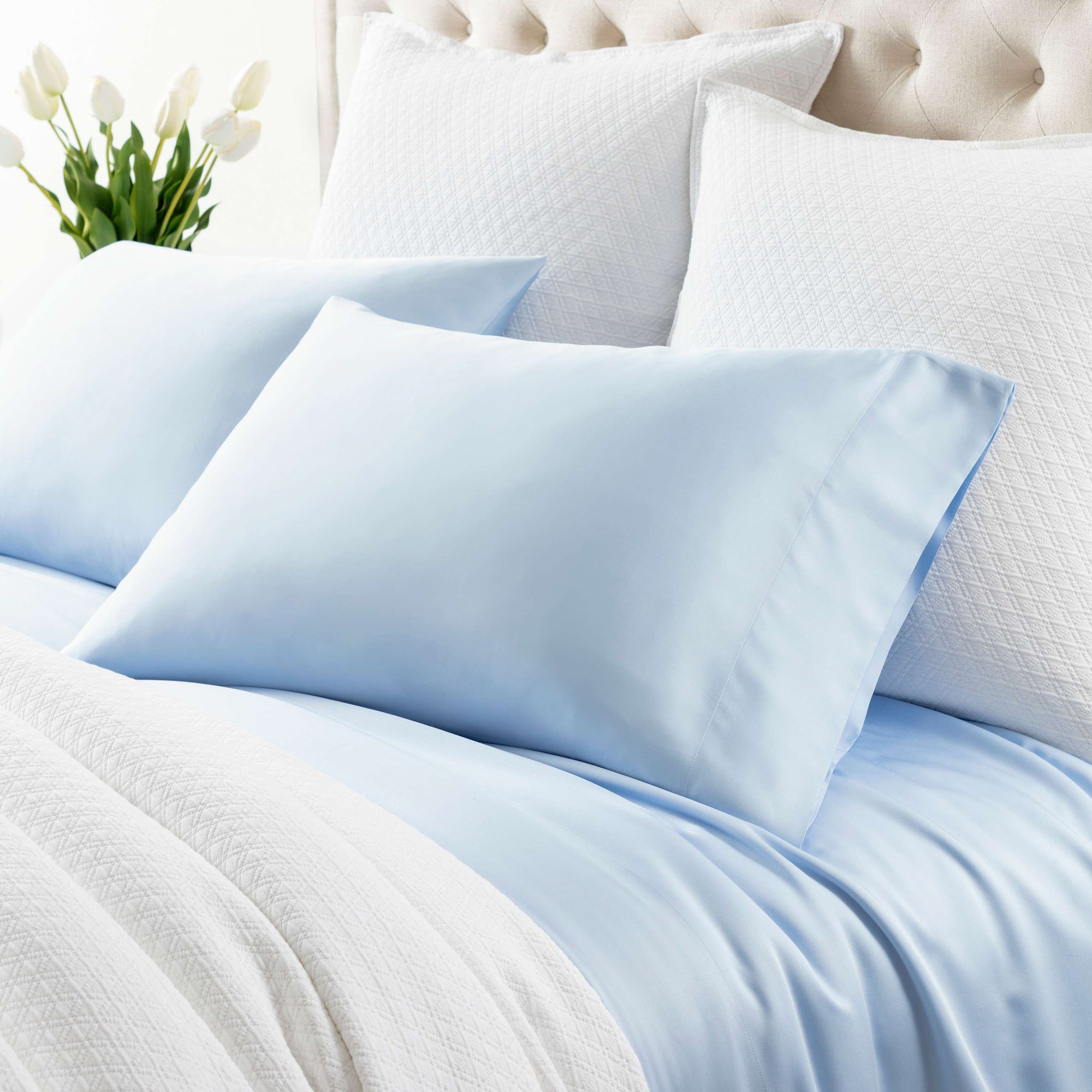 Pine Cone Hill Silken Solid Soft Blue Pillowcase Set