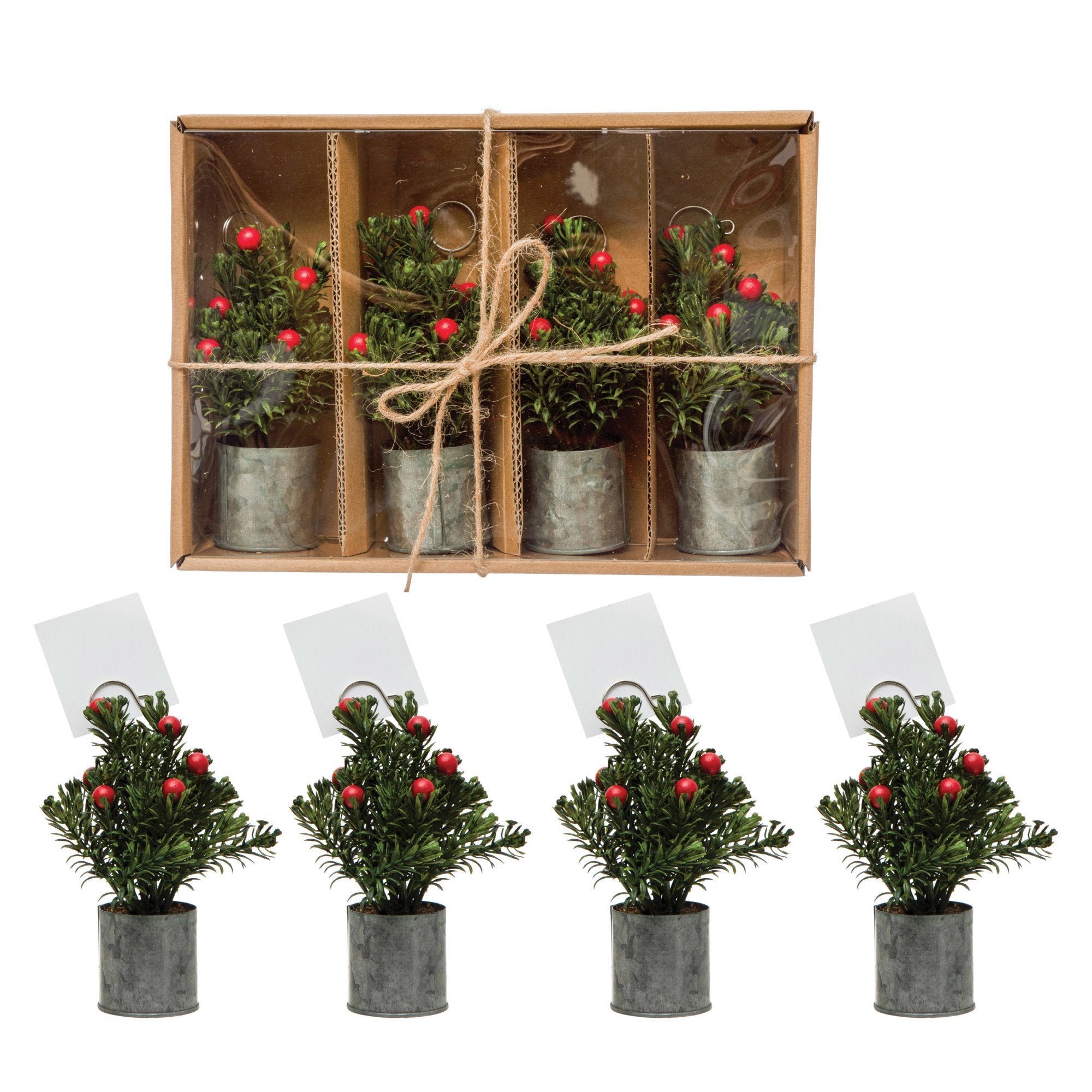 Pine Trees With Red Berries Placecard Holder Set