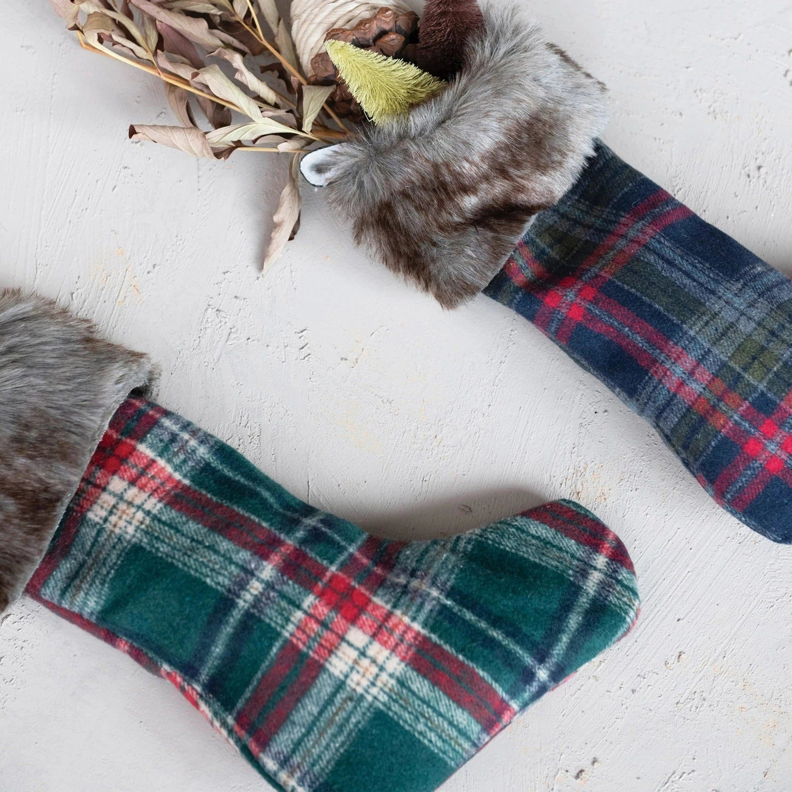 Plaid Flannel Stocking With Fur Trim