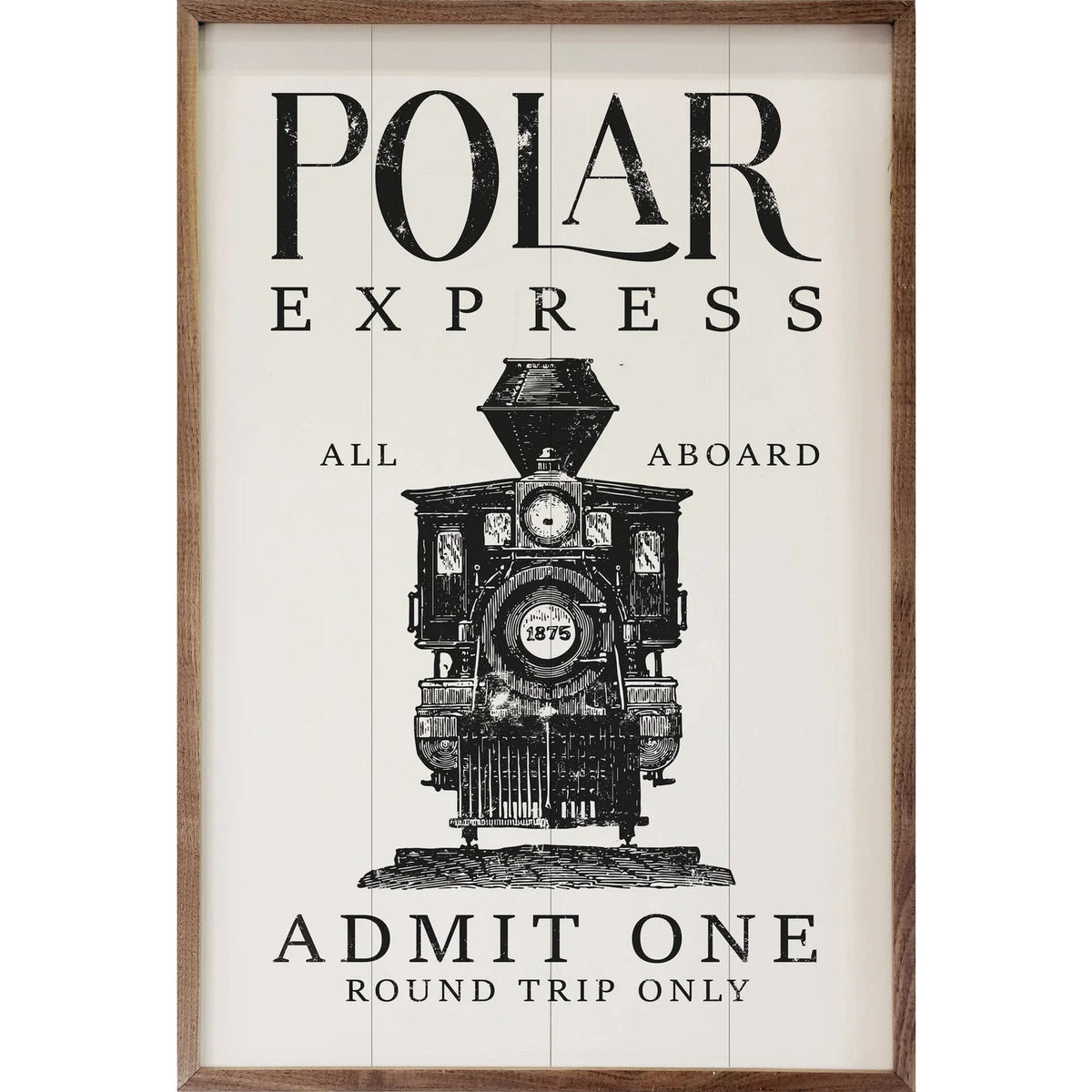 Polar Express Admit One Train White Wood Framed Print