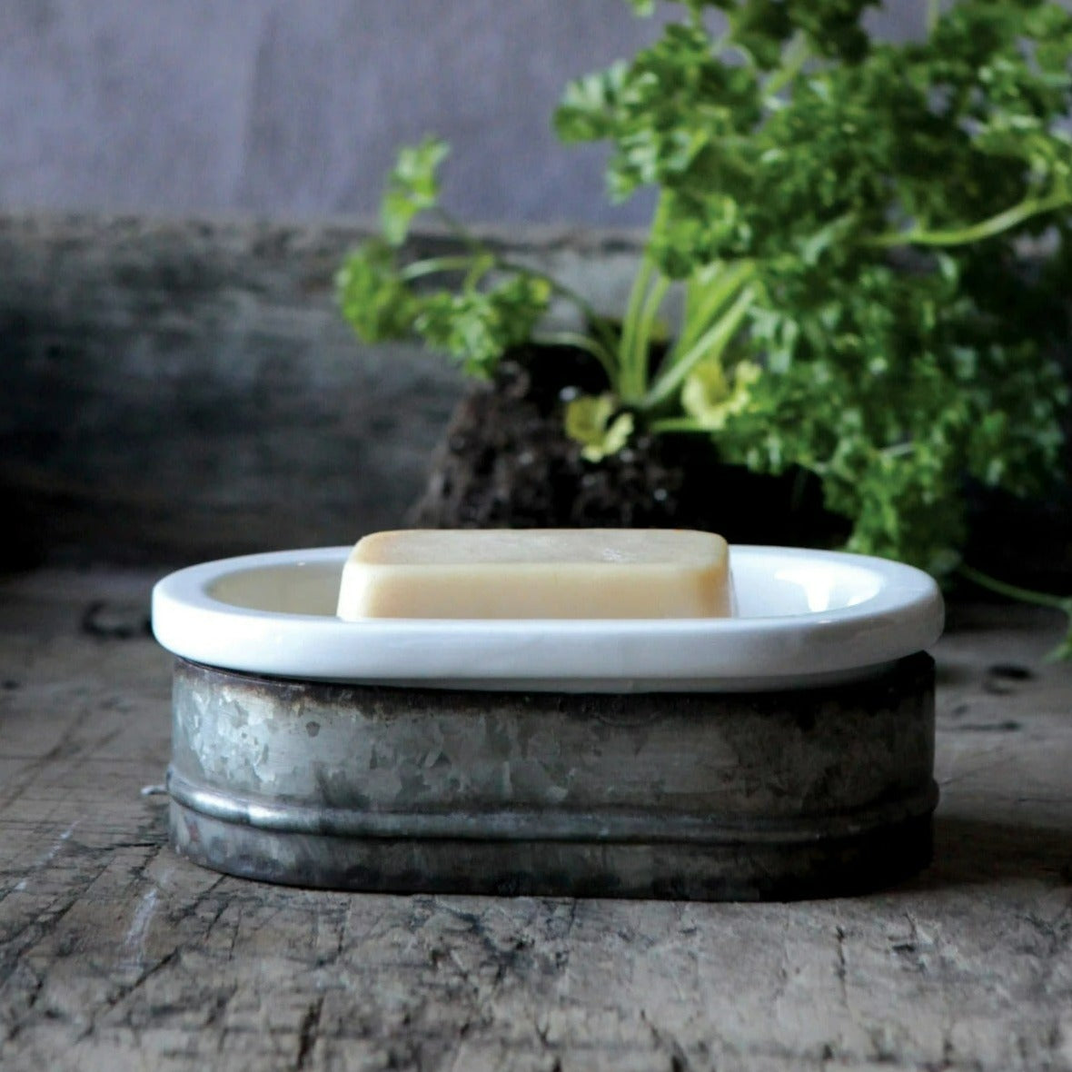Porcelain & Tin Soap Dish