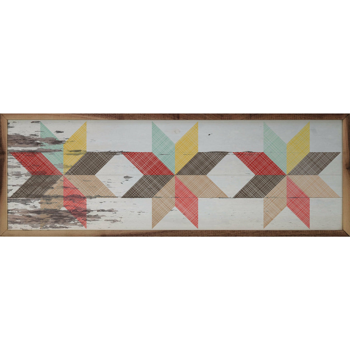 Quilt Pattern Red Blue Yellow Wood Framed Print