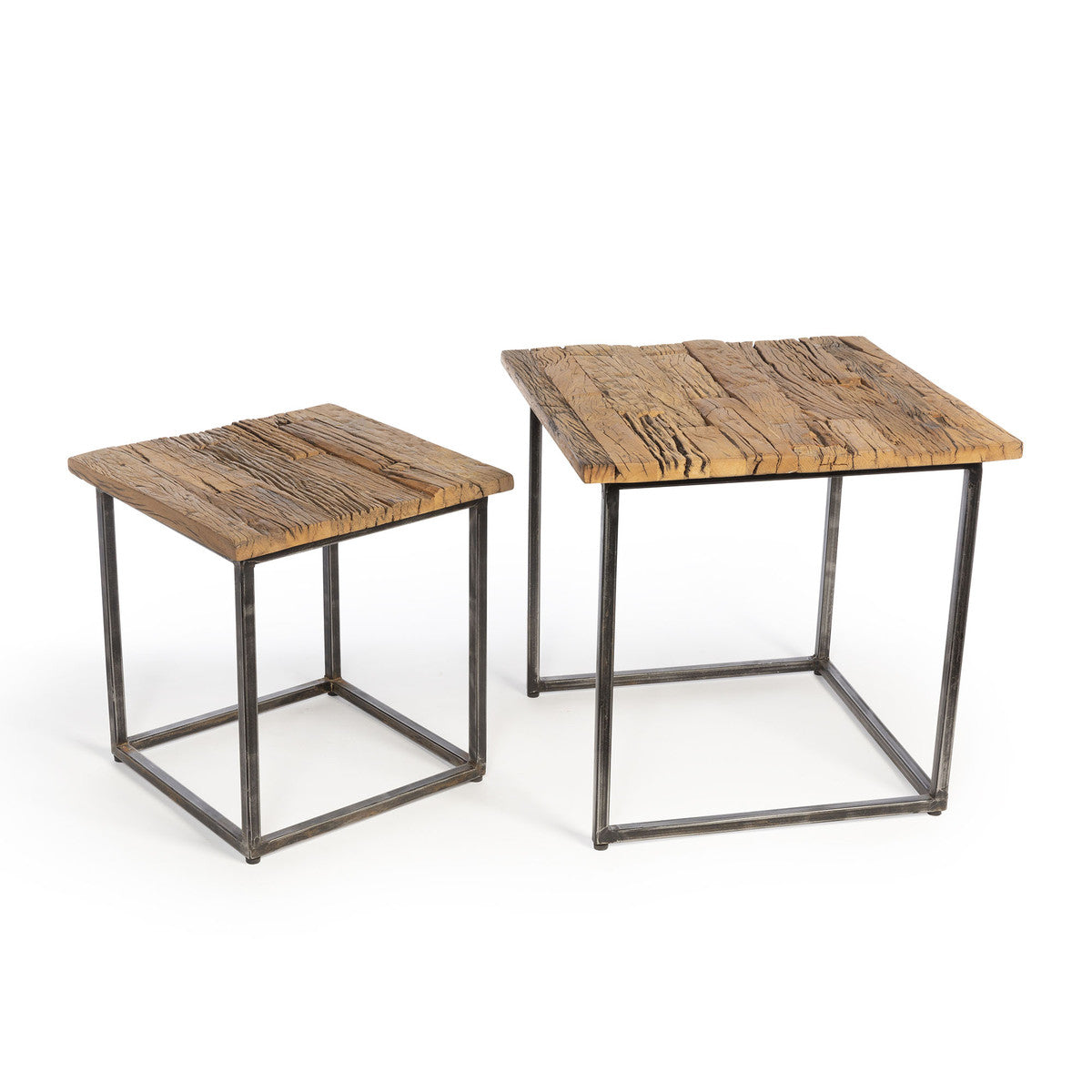 Railway Wood and Iron Nested Side Tables