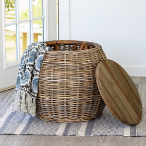 Rattan Side Table with Wood Top