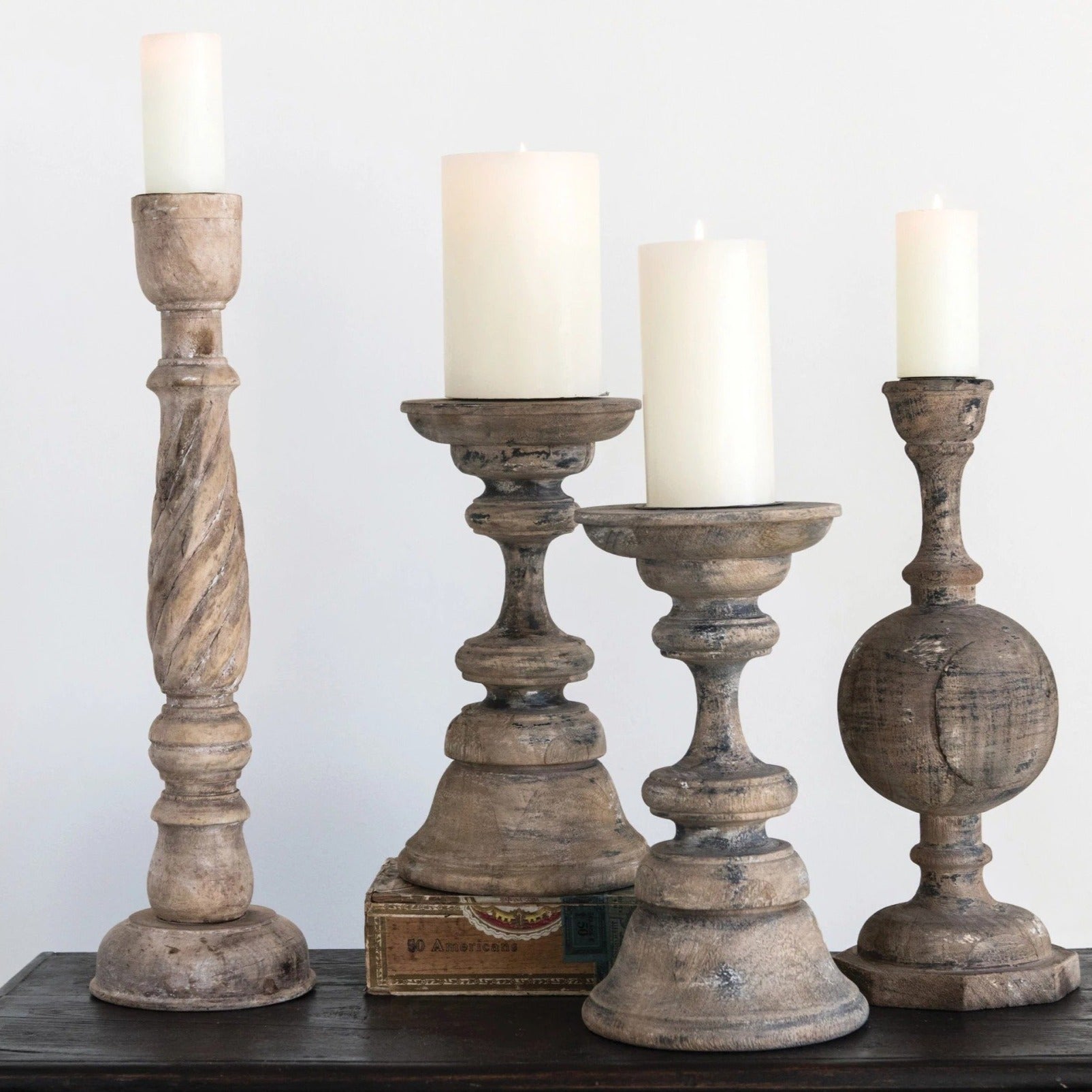Reclaimed Wood Spindle Candle Holder