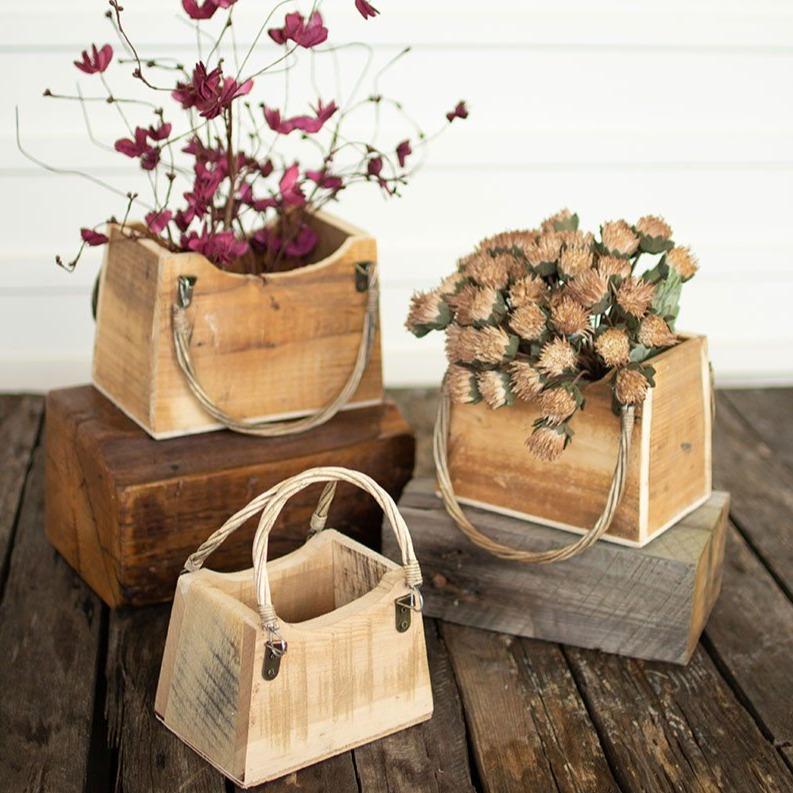 Recycled Wood Hand Bag Planter Set