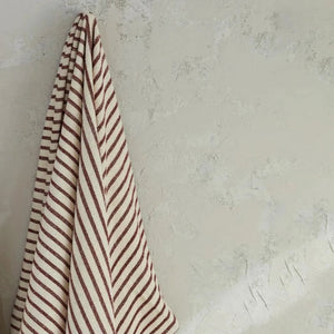 Red & Cream Striped Slub Cotton Throw With Tassels