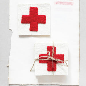 Red & Cream Wool Felt Swiss Cross Coaster Set