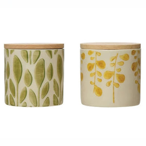 Retro Floral Stoneware Jar With Bamboo Lid