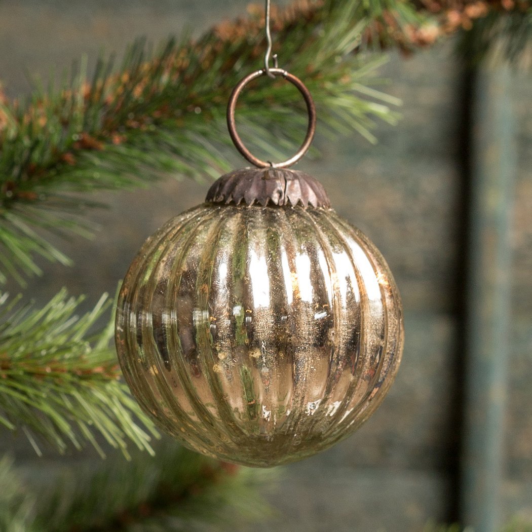 Ribbed Silver Ball Ornament