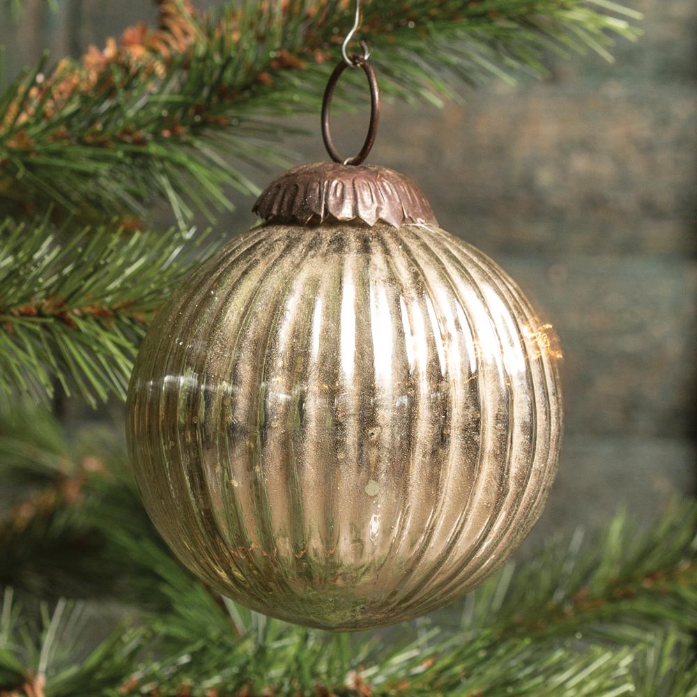 Ribbed Silver Ball Ornament