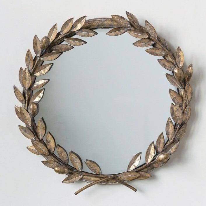 Round Metal Laurel Wreath Mirror