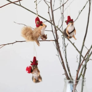 Rustic Wool Felt Squirrel Ornament