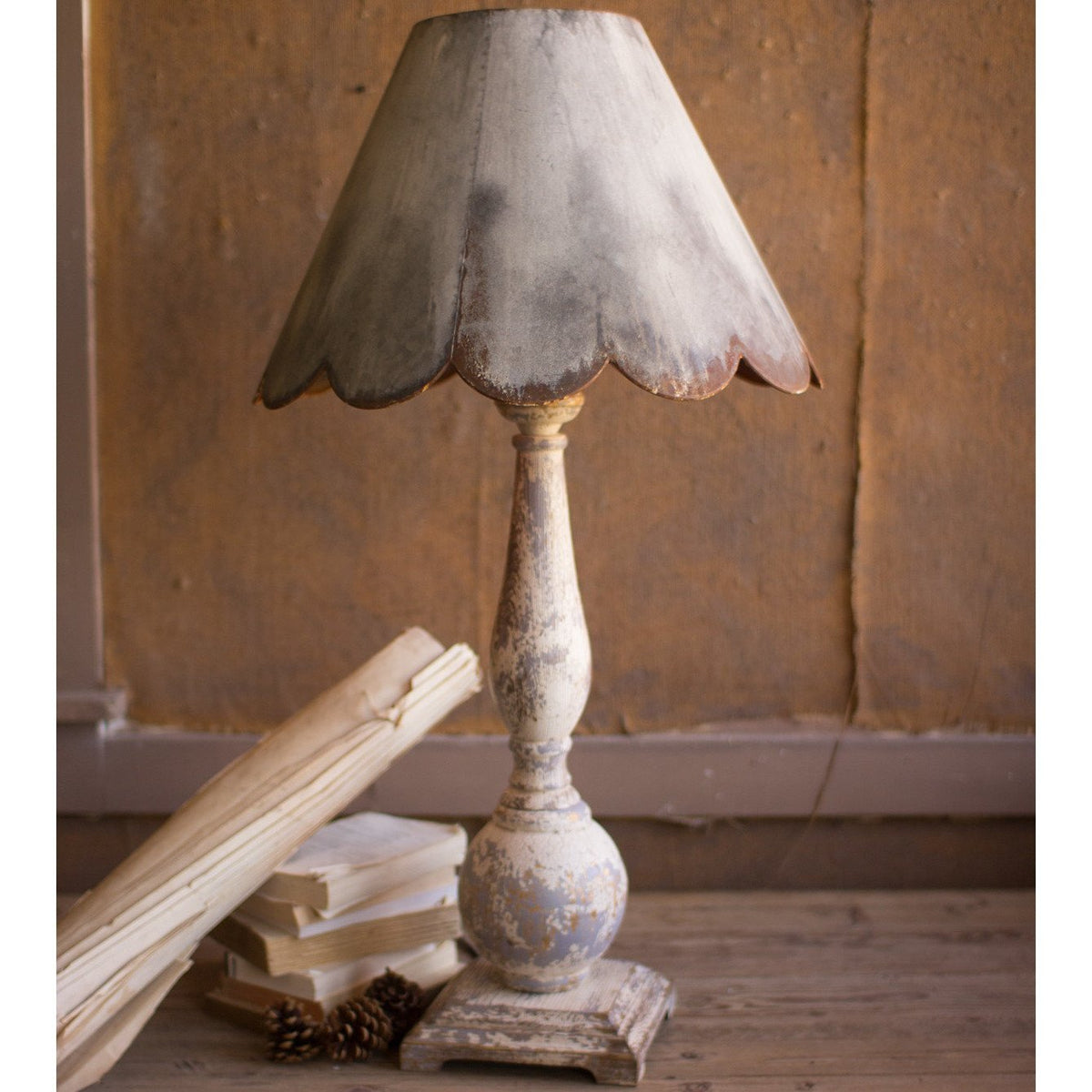 Rustic Scalloped Wood &amp; Metal Lamp