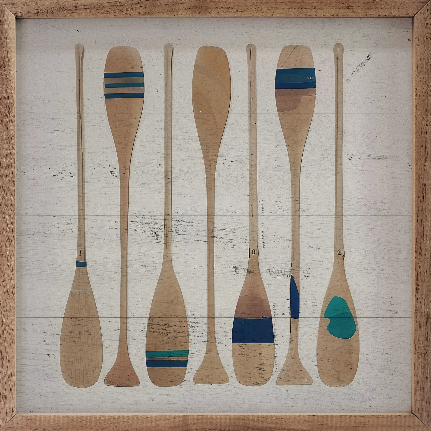 Seven Oars Navy Stripe Wood Framed Print
