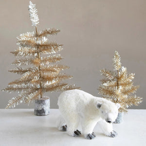 Silver Tinsel Tree With Wood Base