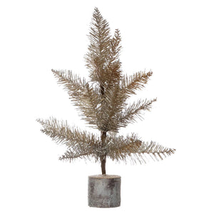 Silver Tinsel Tree With Wood Base
