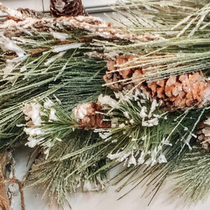 Snowy Pine Garland With Twigs And Pinecones
