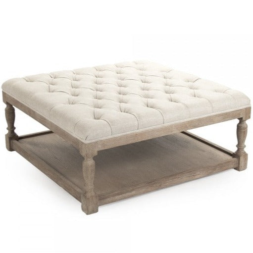 Square Tufted Limed Grey Oak Ottoman