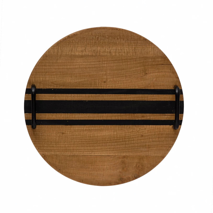 Striped Wood Tray With Handles