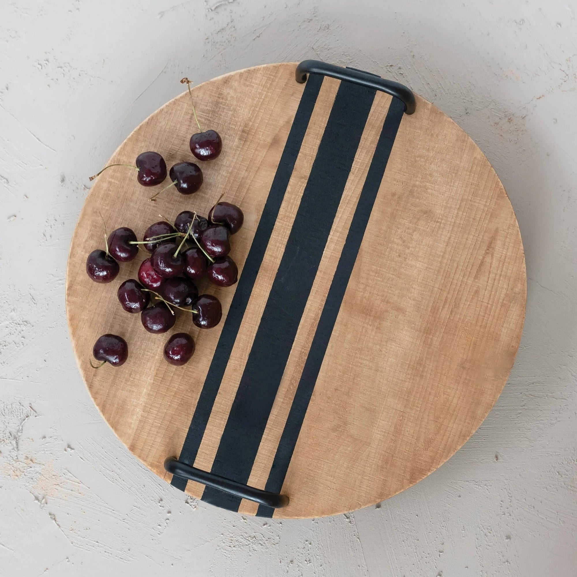 Striped Wood Tray With Handles