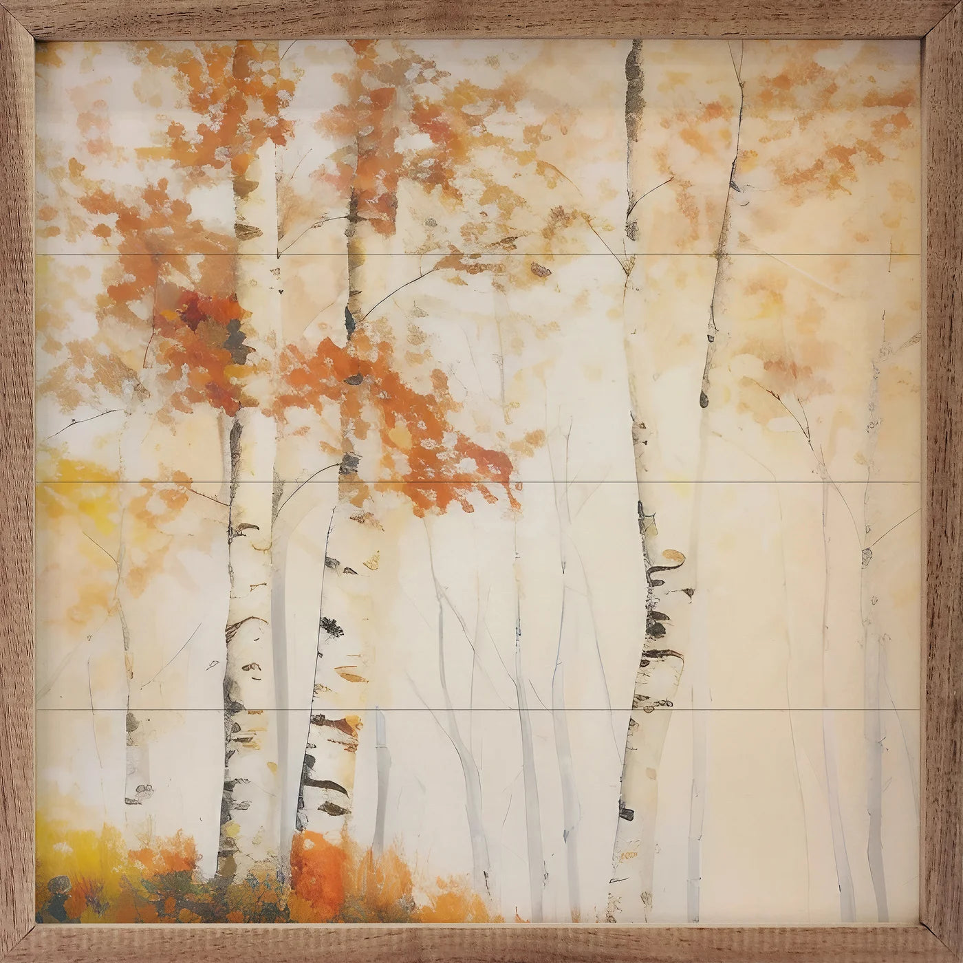 Three Fall Birch Trees In The Forest Wood Framed Print