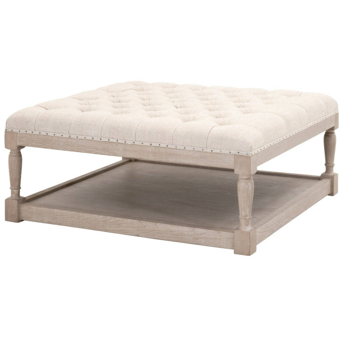Townsend Tufted Upholstered Bisque French Linen Coffee Table