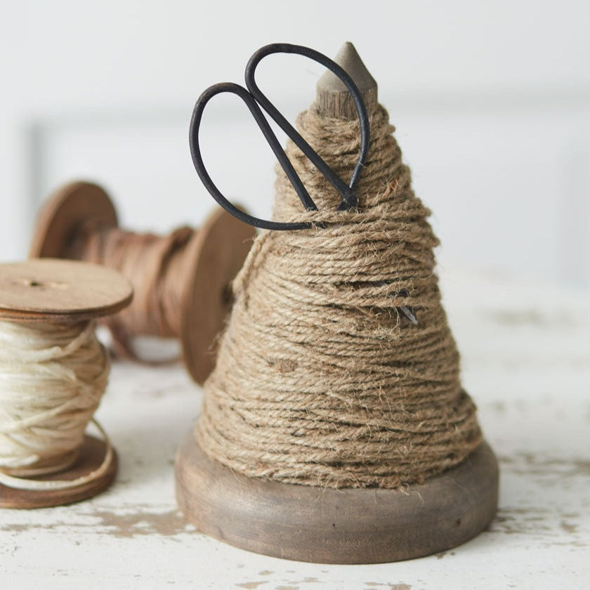 Tree Shaped Wooden Spool With Jute &amp; Scissors