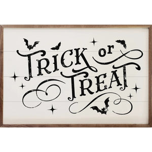 Trick Or Treat Bats And Curls Wood Framed Print