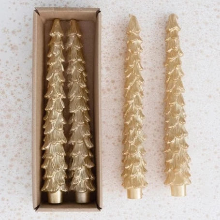 Unscented Tree Shaped Taper Candles Set Gold