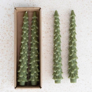 Unscented Tree Shaped Taper Candles Set Green