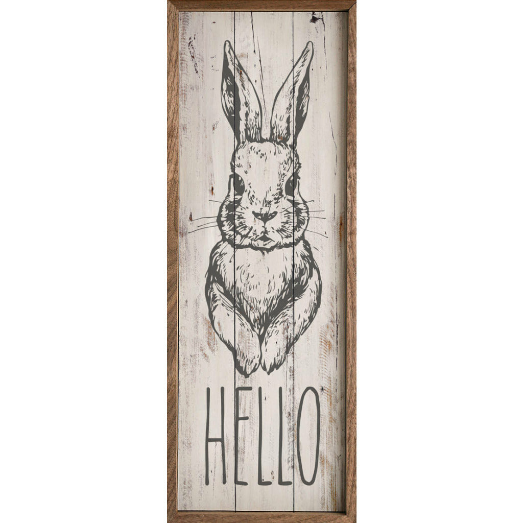 Vertical Hello Bunny Wood Framed Print