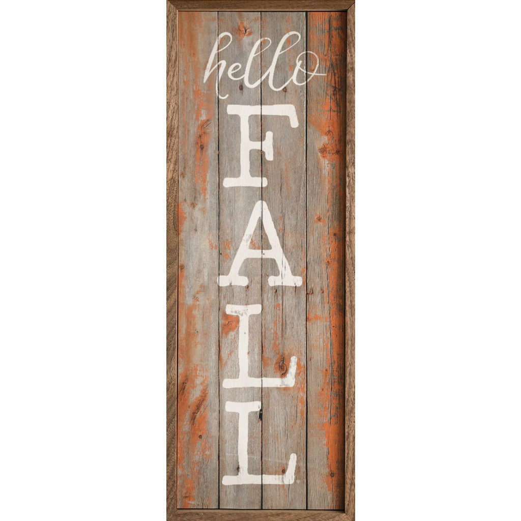 Vertical Hello Fall Wood Framed Print