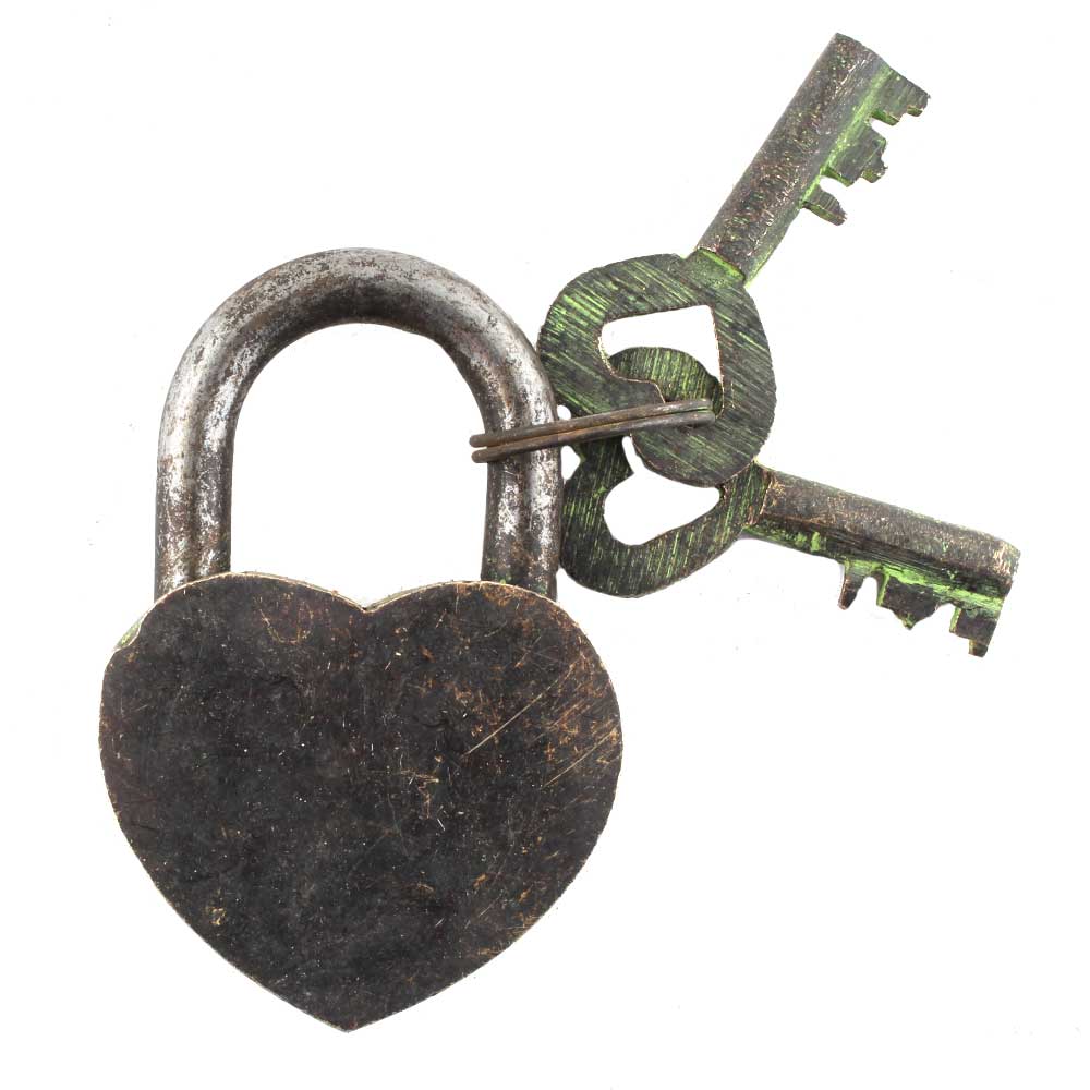 Vintage Metal Heart Lock & Key