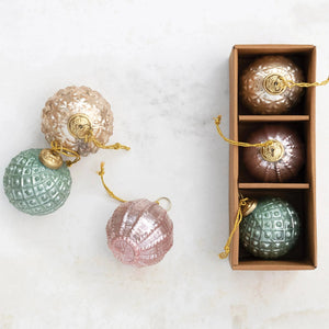 Vintage Style Embossed Pastel Ball Ornament Set