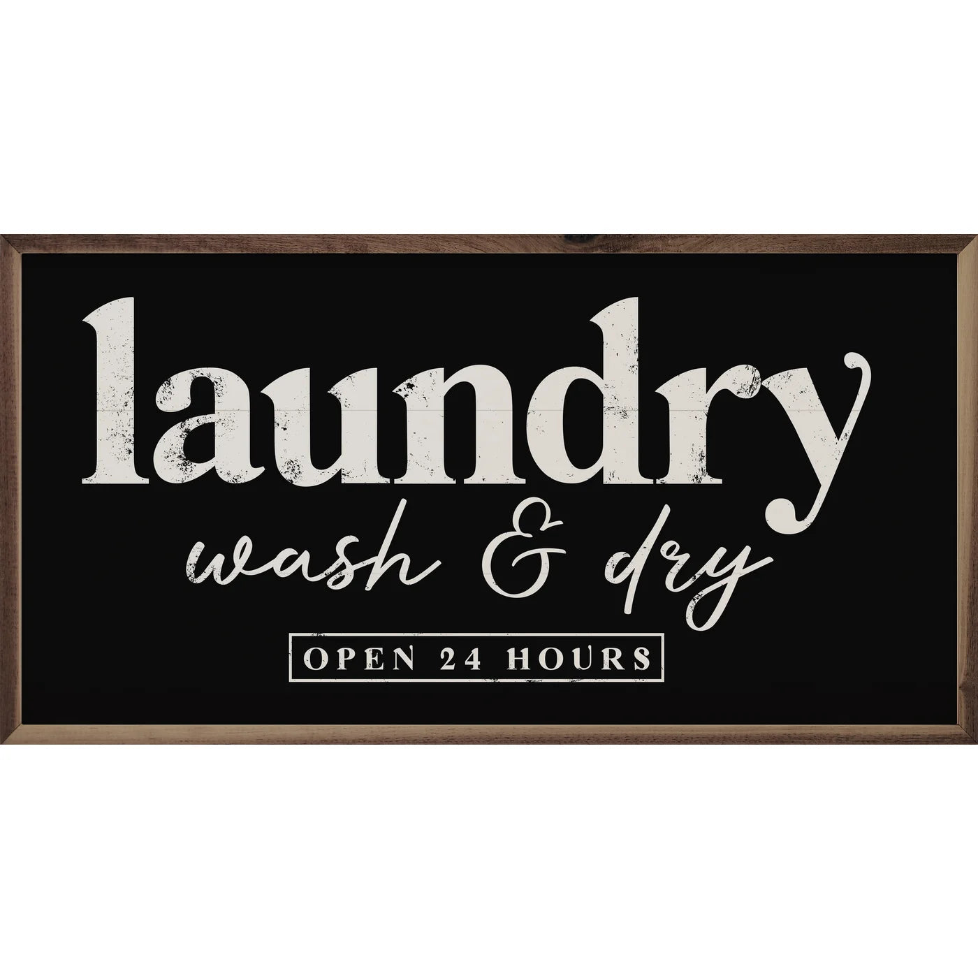Wash And Dry Open 24 Hours Wood Framed Print