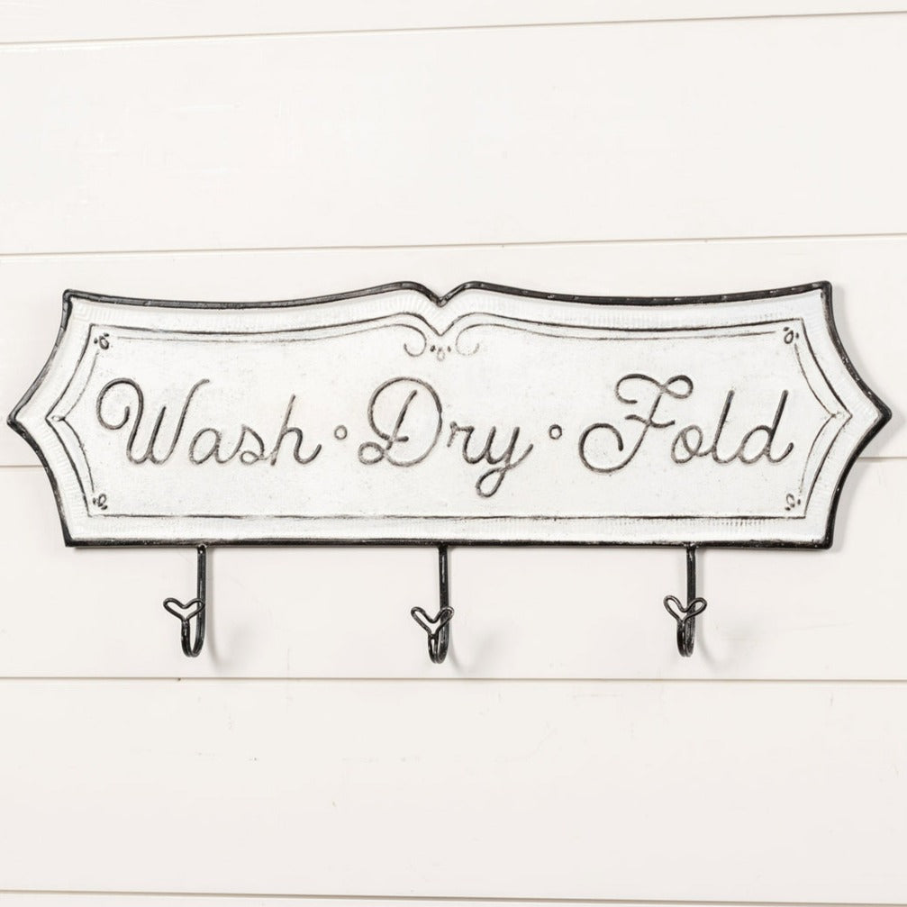 Wash Dry Fold Metal Sign With Hooks