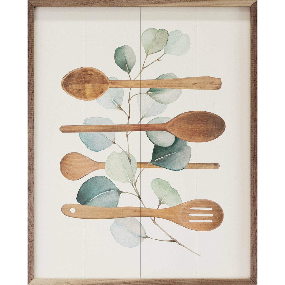 Watercolor Eucalyptus &amp; Spoons Wood Framed Print