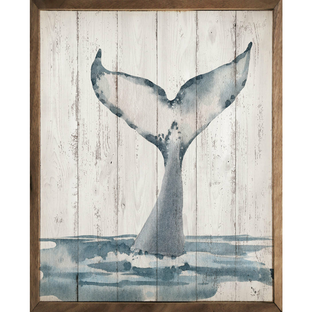 Watercolor Whale Tail Wood Framed Print