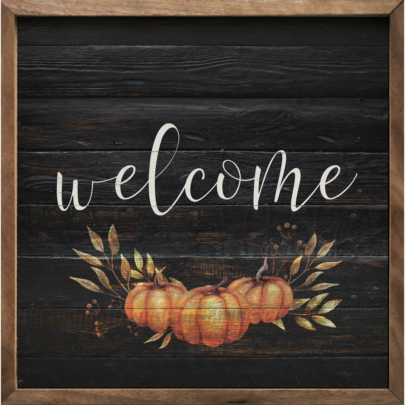 Welcome Pumpkin Black Wood Framed Print